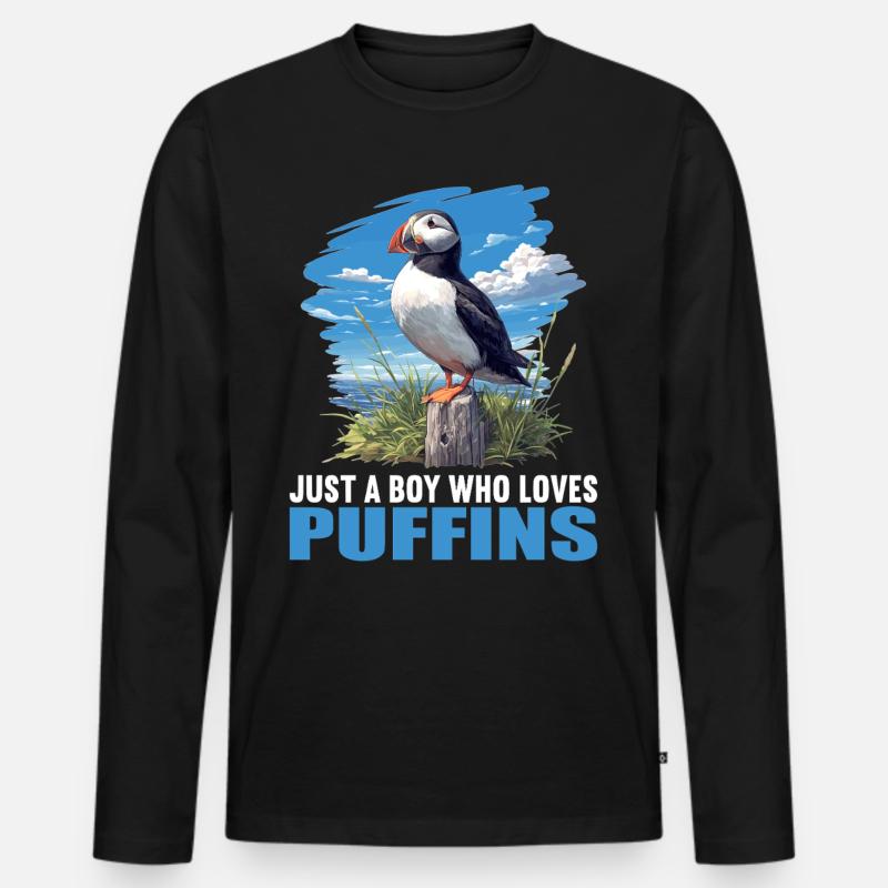 Papageientaucher - Männer Premium Bio Langarmshirt - Schwarz
