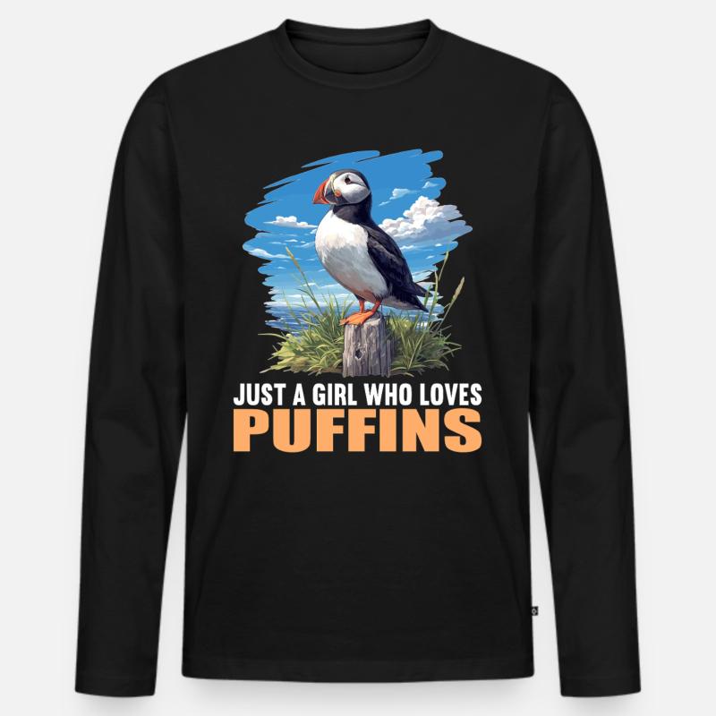Papageientaucher - Männer Premium Bio Langarmshirt - Schwarz