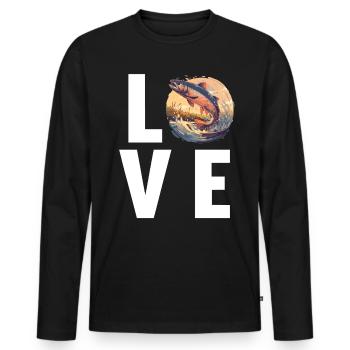 Salmon Salmon - Men's Premium Organic Long Sleeve Shirt - black - Front - Nico (187cm)
