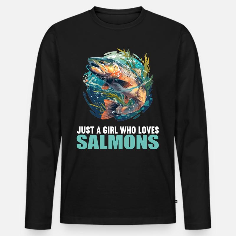 Lachse Lachs - Männer Premium Bio Langarmshirt - Schwarz