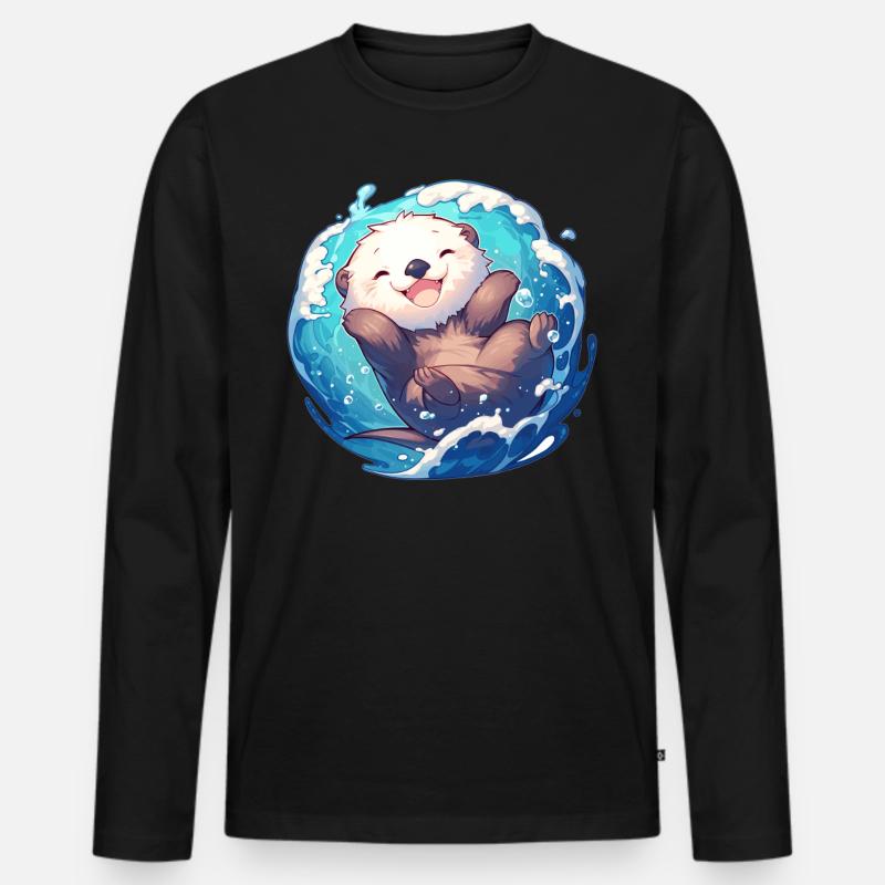 Seeotter - Männer Premium Bio Langarmshirt - Schwarz