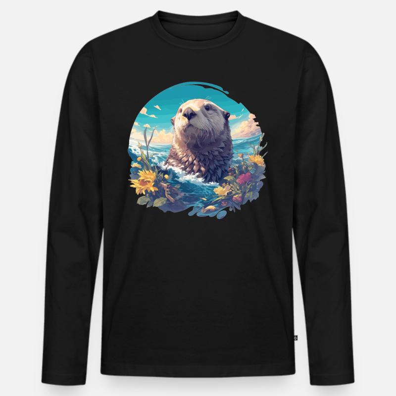 Seeotter - Männer Premium Bio Langarmshirt - Schwarz