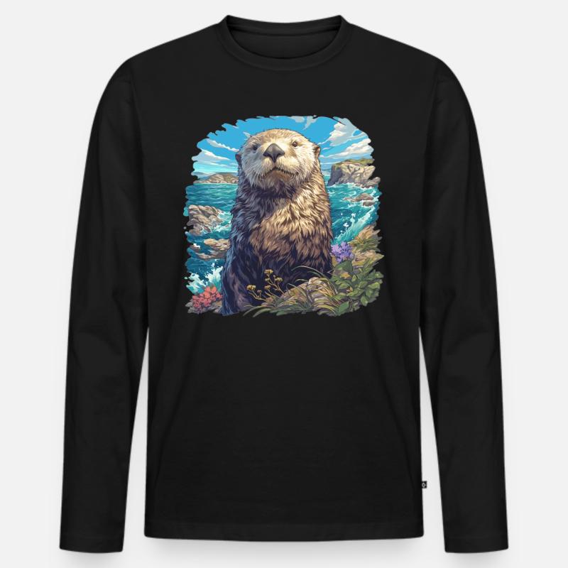 Seeotter - Männer Premium Bio Langarmshirt - Schwarz
