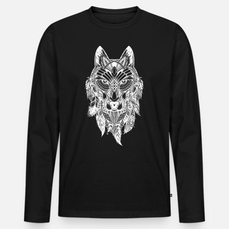 Wolf Mandala - Männer Premium Bio Langarmshirt - Schwarz