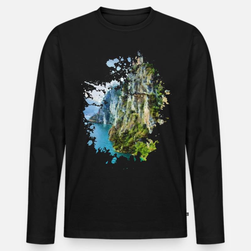 Cliff - Männer Premium Bio Langarmshirt - Schwarz