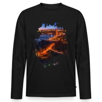 Stadt bei Nacht - Männer Premium Bio Langarmshirt - Schwarz - Vorne - Nico (187cm)