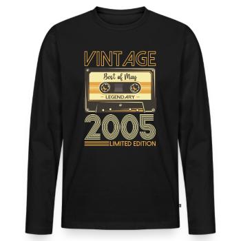18 Birthday Man Woman Cassette May Vintage 2005 - Men's Premium Organic Long Sleeve Shirt - black - Front - Nico (187cm)