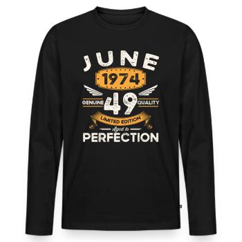 49th Birthday Man June Born 1974 Legendary - Men's Premium Organic Long Sleeve Shirt - black - Front - Nico (187cm)