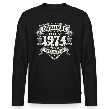 49th Birthday Man Original July Vintage 1974 - Men's Premium Organic Long Sleeve Shirt - black - Front - Nico (187cm)