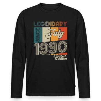 33rd Birthday Man Born In July Vintage 1990 - Men's Premium Organic Long Sleeve Shirt - black - Front - Nico (187cm)
