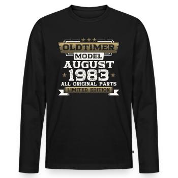 40th Birthday Man Oldtimer August Vintage 1983 - Men's Premium Organic Long Sleeve Shirt - black - Front - Nico (187cm)