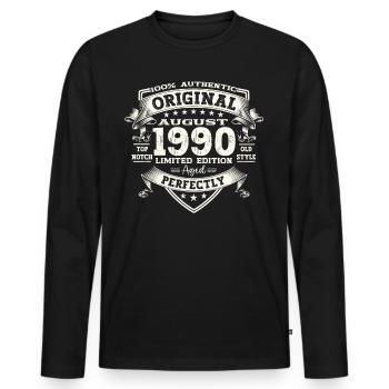 33 Birthday Man Original August Vintage 1990 - Men's Premium Organic Long Sleeve Shirt - black - Front - Nico (187cm)