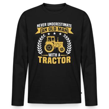 Unterschätze niemals einen alten Mann mit einem Traktor - Männer Premium Bio Langarmshirt - Schwarz - Vorne - Nico (187cm)