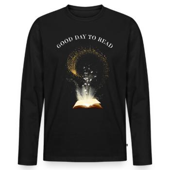 Good day to read - Men's Premium Organic Long Sleeve Shirt - black - Front - Nico (187cm)