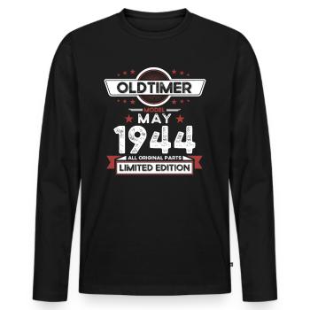 80e anniversaire homme Vintage Mai Vintage 1944 - T-shirt manches longues Premium bio Homme - noir - Devant - Nico (187cm)
