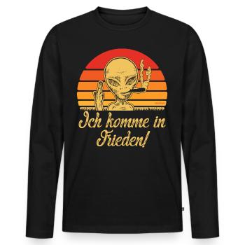 Alien "Ich komme in Frieden" - Männer Premium Bio Langarmshirt - Schwarz - Vorne - Nico (187cm)