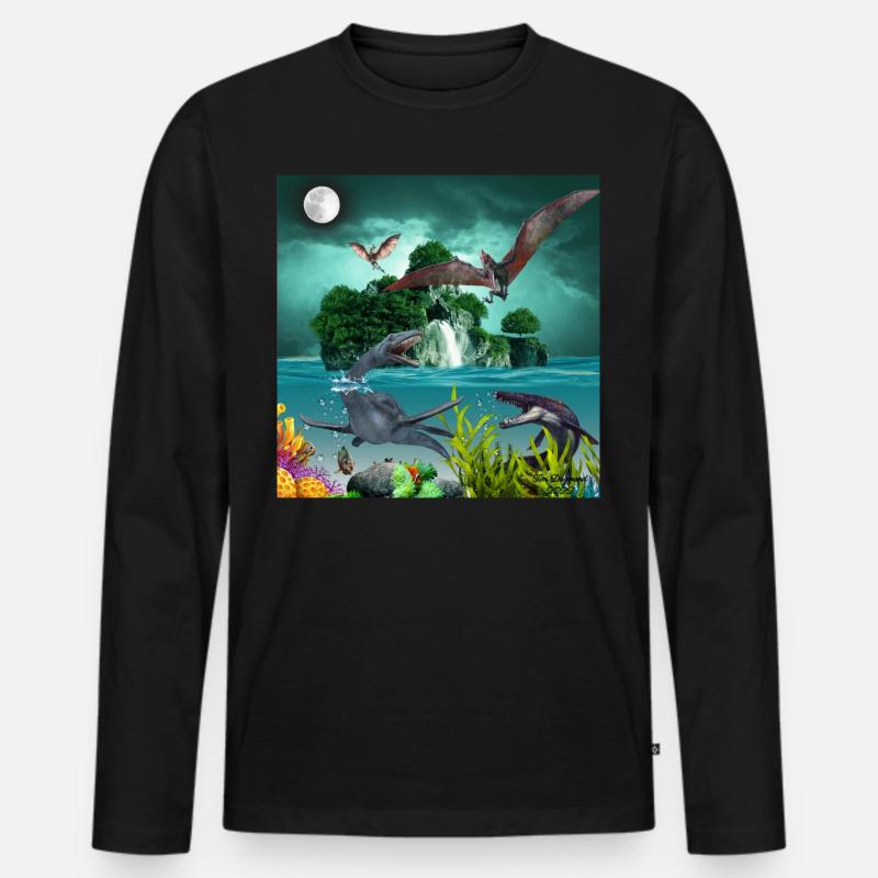 Unterwasser Dino - Männer Premium Bio Langarmshirt - Schwarz