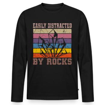 Vintage Retro Geologist Crystal Stone Collector - Men's Premium Organic Long Sleeve Shirt - black - Front - Nico (187cm)