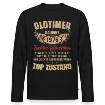 47. Geburtstag Mann Frau Geburtstagsgeschenk 1976 - Männer Premium Bio Langarmshirt - Schwarz - Vorne - Nico (187cm)