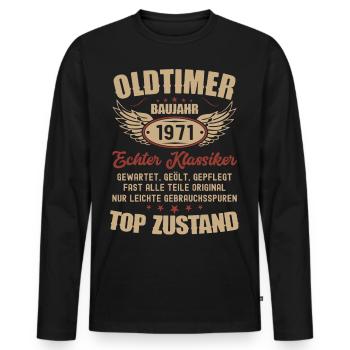 52. Geburtstag Mann Frau Geburtstagsgeschenk 1971 - Männer Premium Bio Langarmshirt - Schwarz - Vorne - Nico (187cm)