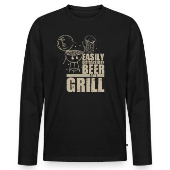 Easily Distracted by Beer and Grill Grilling BBQ - Men's Premium Organic Long Sleeve Shirt - black - Front - Nico (187cm)