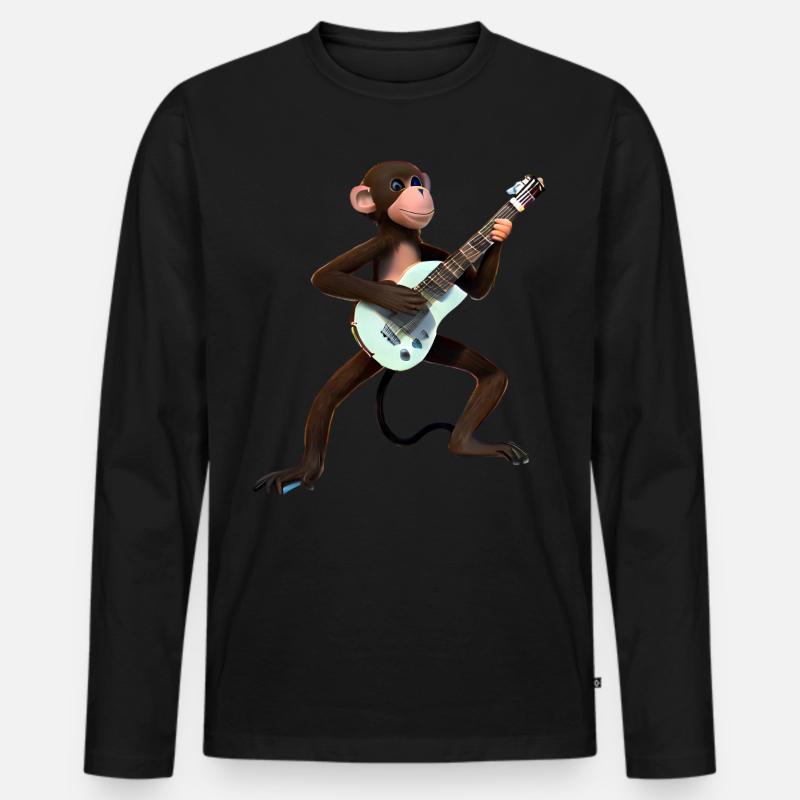 Affe Gitarrist - Männer Premium Bio Langarmshirt - Schwarz