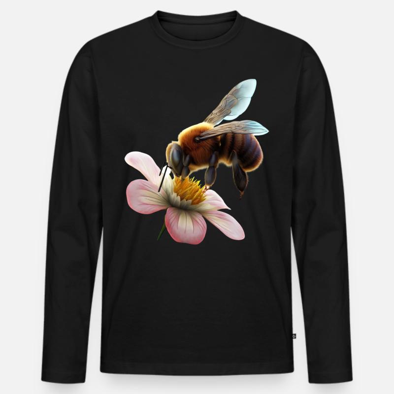 Biene auf Blume - Männer Premium Bio Langarmshirt - Schwarz