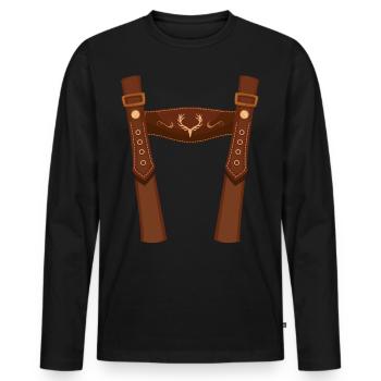 Ersatz Lederhose T-Shirt Herren Trachtenshirt - Männer Premium Bio Langarmshirt - Schwarz - Vorne - Nico (187cm)