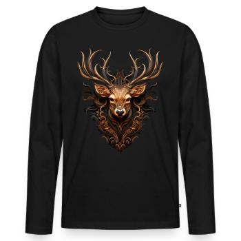 Trachtenhemd Hirsch T-Shirt Herren Trachtenshirt - Männer Premium Bio Langarmshirt - Schwarz - Vorne - Nico (187cm)