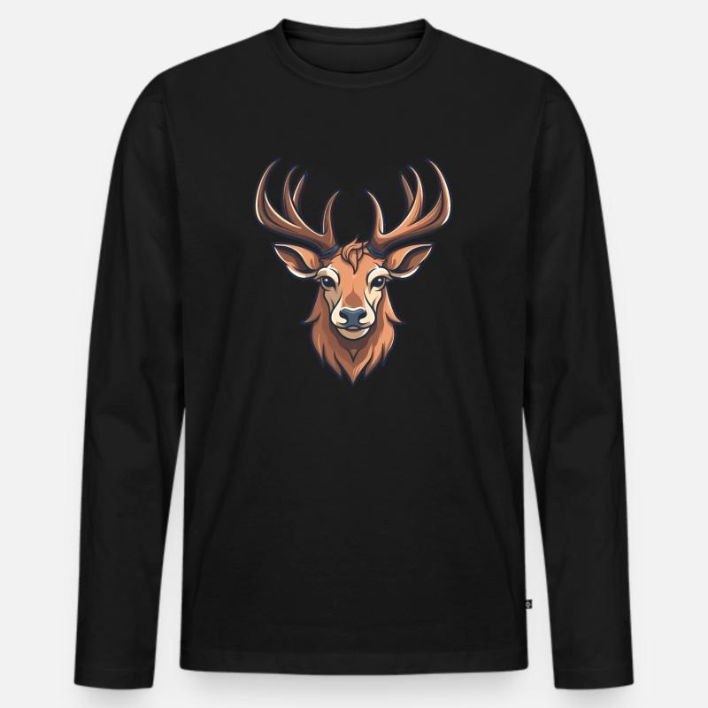 Hirsch, Hirschkopf - Männer Premium Bio Langarmshirt - Schwarz