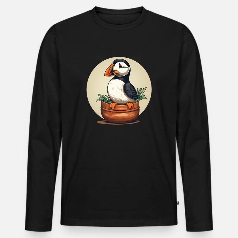 Papageientaucher - Männer Premium Bio Langarmshirt - Schwarz