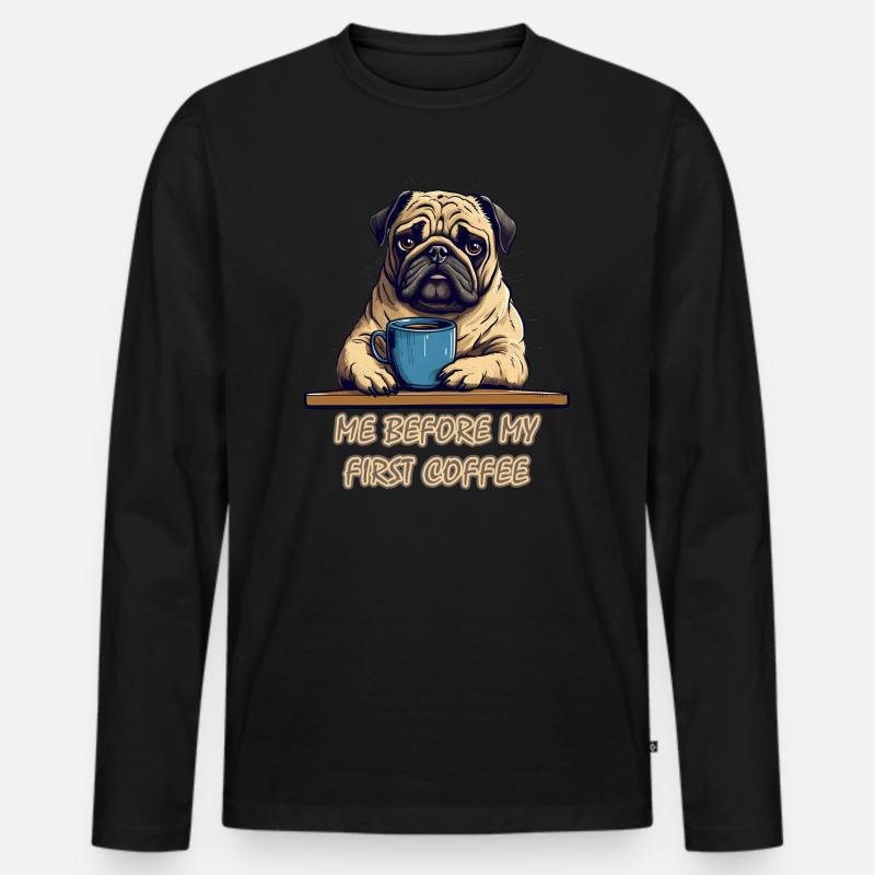 Mops und Kaffee - Männer Premium Bio Langarmshirt - Schwarz