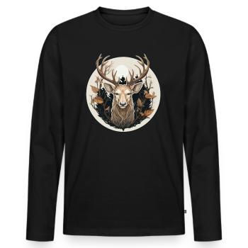 Hirsch Natur - Männer Premium Bio Langarmshirt - Schwarz - Vorne - Nico (187cm)