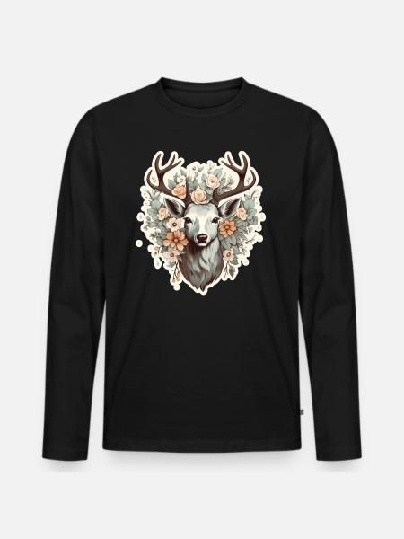 Deer Flowers - Men's Premium Organic Long Sleeve Shirt - black