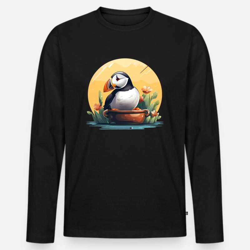 Papageientaucher - Männer Premium Bio Langarmshirt - Schwarz