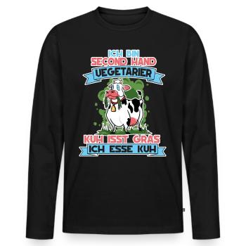 Ich Bin Second Hand Vegetarier Kuh Isst Gras - Männer Premium Bio Langarmshirt - Schwarz - Vorne - Nico (187cm)