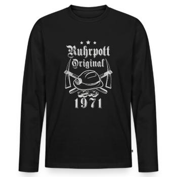 1971 Geburtstag Ruhrpott Original Hacke Helm - Männer Premium Bio Langarmshirt - Schwarz - Vorne - Nico (187cm)