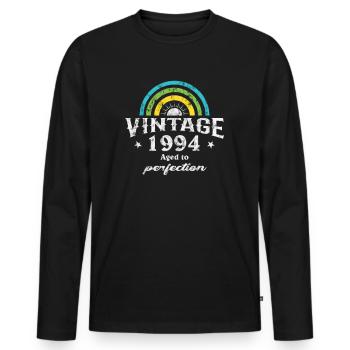 1994 Birthday Vintage Rainbow Sun - Men's Premium Organic Long Sleeve Shirt - black - Front - Nico (187cm)