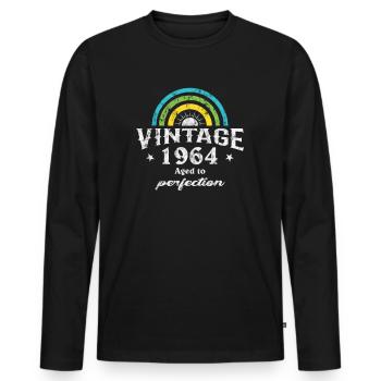 1964 Birthday Vintage Rainbow Sun - Men's Premium Organic Long Sleeve Shirt - black - Front - Nico (187cm)
