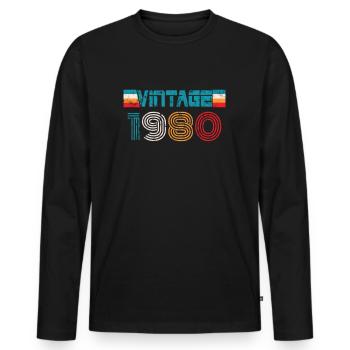 Millésime anniversaire des années 1980 - T-shirt manches longues Premium bio Homme - noir - Devant - Nico (187cm)