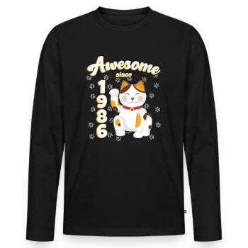 1986 Geburtstag Awesome since Katze Maneki neko - Männer Premium Bio Langarmshirt - Schwarz - Vorne - Nico (187cm)