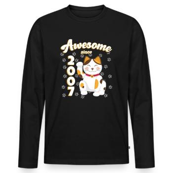 2007 Birthday Awesome since Cat Maneki neko - Men's Premium Organic Long Sleeve Shirt - black - Front - Nico (187cm)