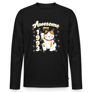 1993 Birthday Awesome since Cat Maneki neko - Men's Premium Organic Long Sleeve Shirt - black - Front - Nico (187cm)