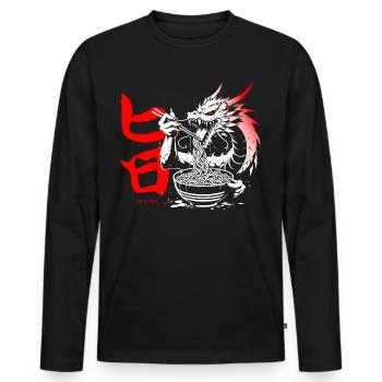 Anime Manga // Drache isst Ramen Suppe // AS018 - Männer Premium Bio Langarmshirt - Schwarz - Vorne - Nico (187cm)
