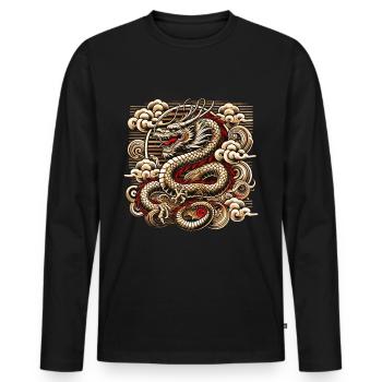 Kaiserliches Drachen Japan Retro 80s 90s Wolken - Männer Premium Bio Langarmshirt - Schwarz - Vorne - Nico (187cm)