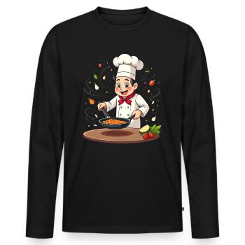 Garçon de cuisine avec poêle - T-shirt manches longues Premium bio Homme - noir - Devant - Nico (187cm)