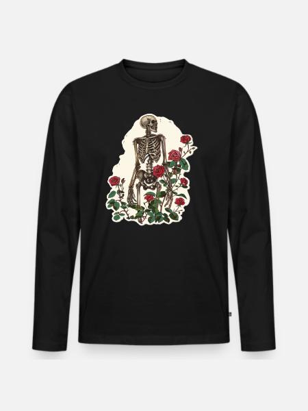Plant Lover Skeleton Flowers - Men's Premium Organic Long Sleeve Shirt - black