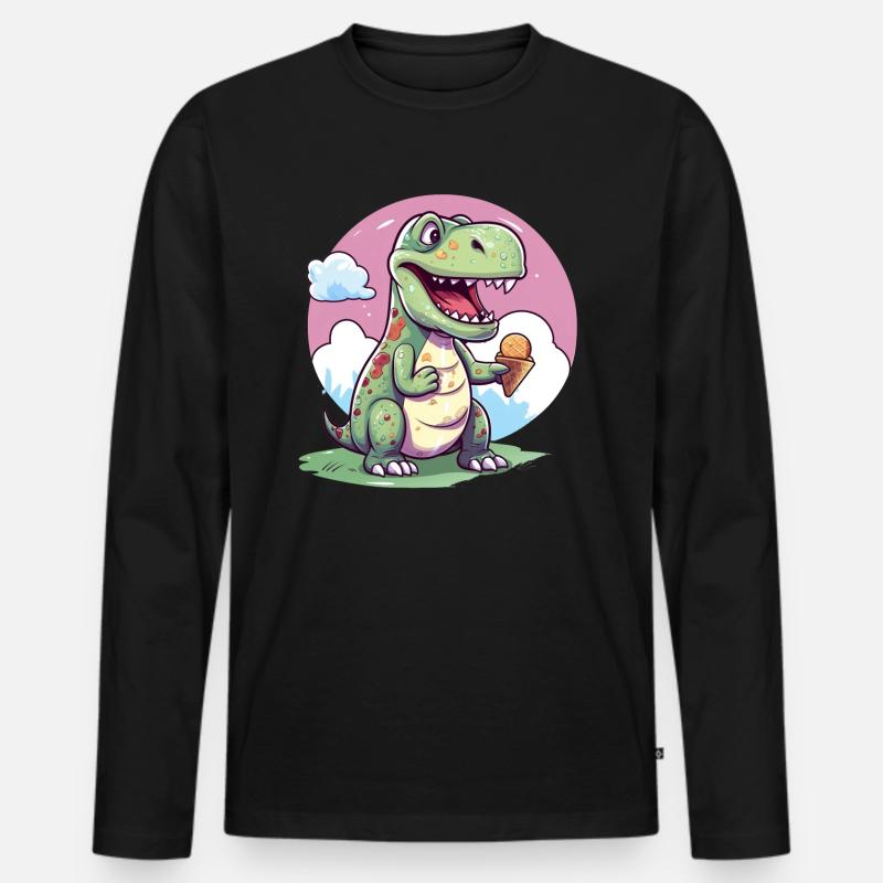 Dino isst Eis - Männer Premium Bio Langarmshirt - Schwarz