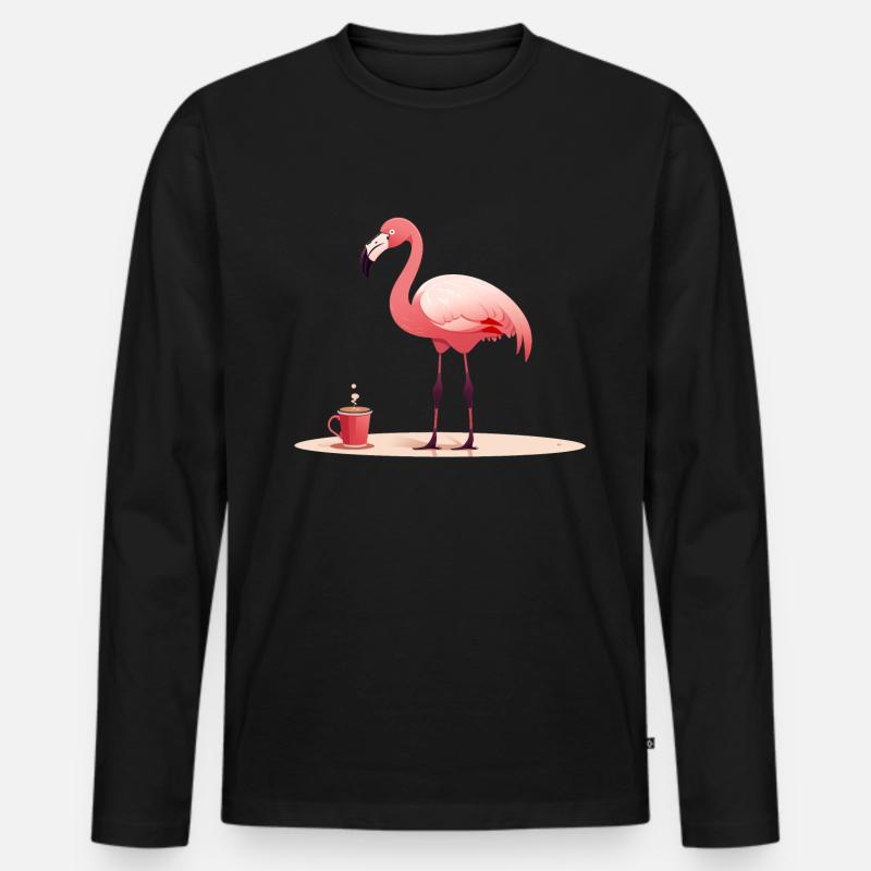 Flamingo trinkt Kaffee - Männer Premium Bio Langarmshirt - Schwarz