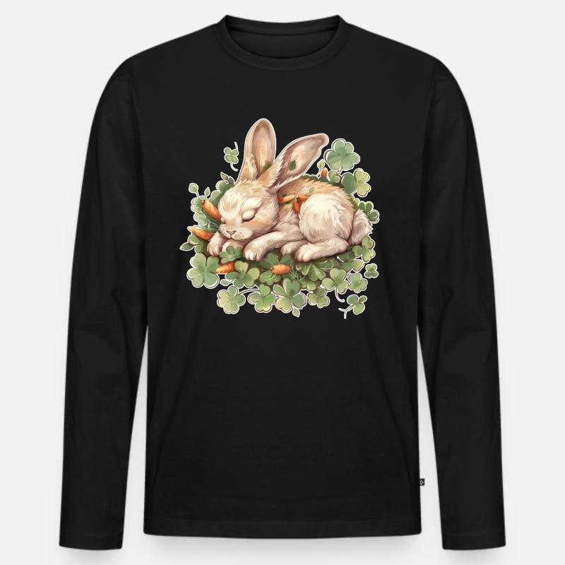 Schlafender Hase Ostern - Männer Premium Bio Langarmshirt - Schwarz